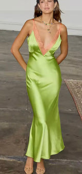 Lady in Lime Silk Maxi Dress
