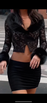 Lace & Fur Skirt Set