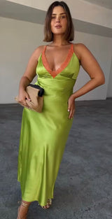 Lady in Lime Silk Maxi Dress