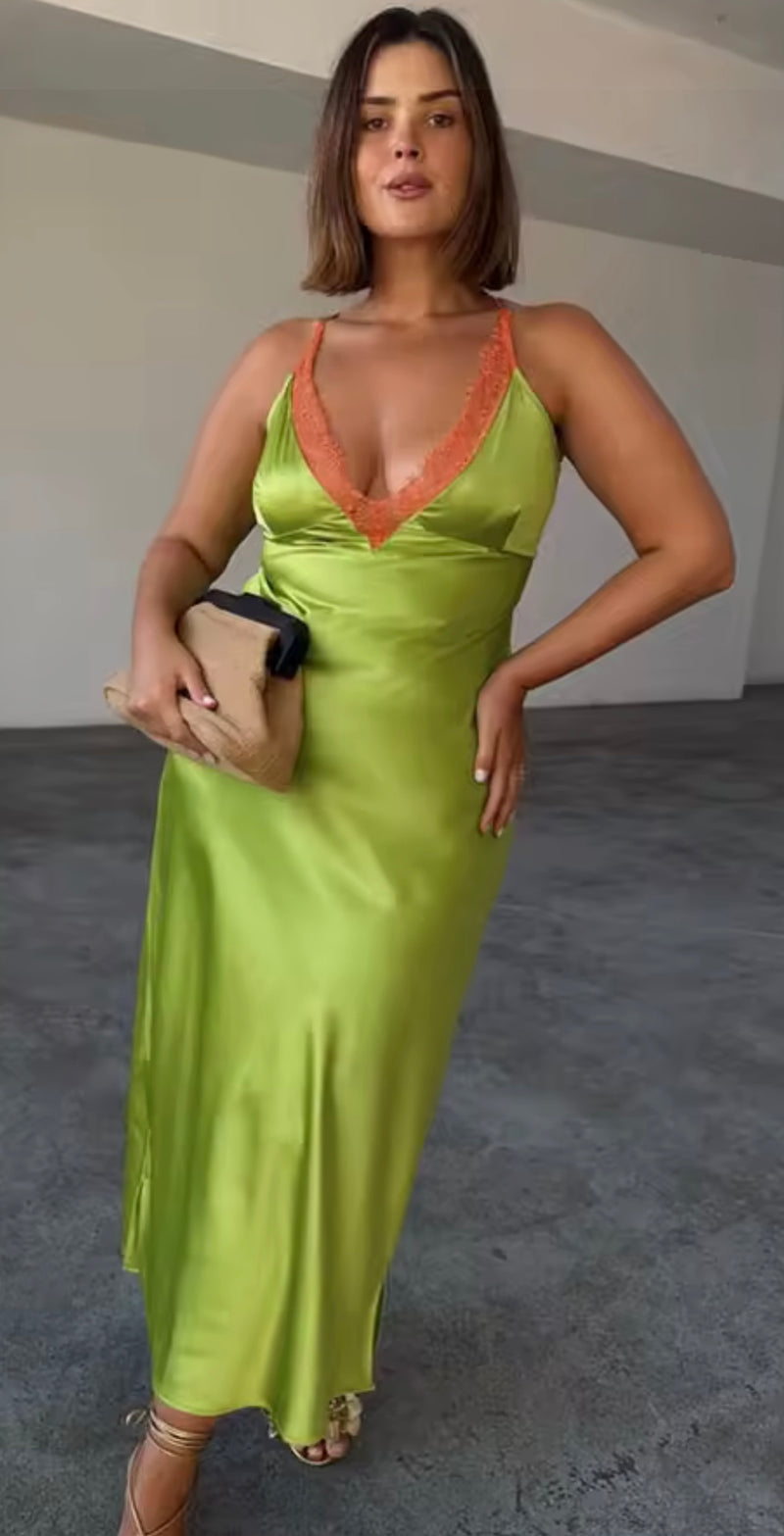 Lady in Lime Silk Maxi Dress