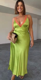 Lady in Lime Silk Maxi Dress