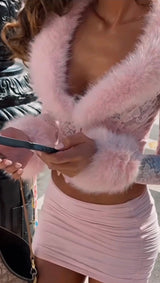 Lace & Fur Skirt Set