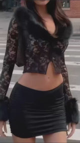 Lace & Fur Skirt Set