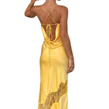 Yellow Satin Lace detail  Dress