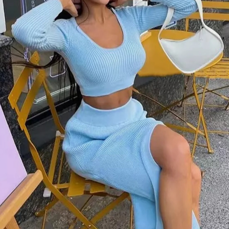 Blue Skirt & Sweater Set