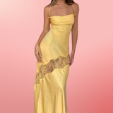 Yellow Satin Lace detail  Dress