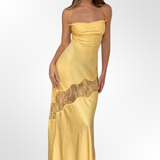 Yellow Satin Lace detail  Dress