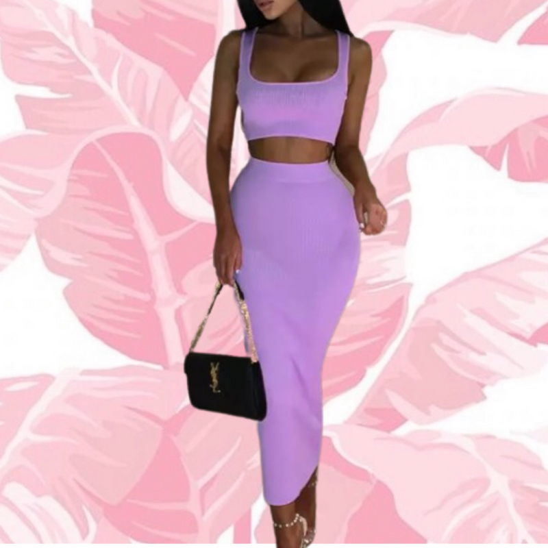 Long Lavender Two Piece Skirt Set