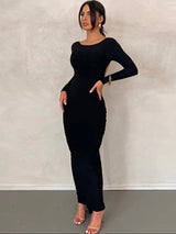 Deep Open Back Detail Long Sleeve Dress